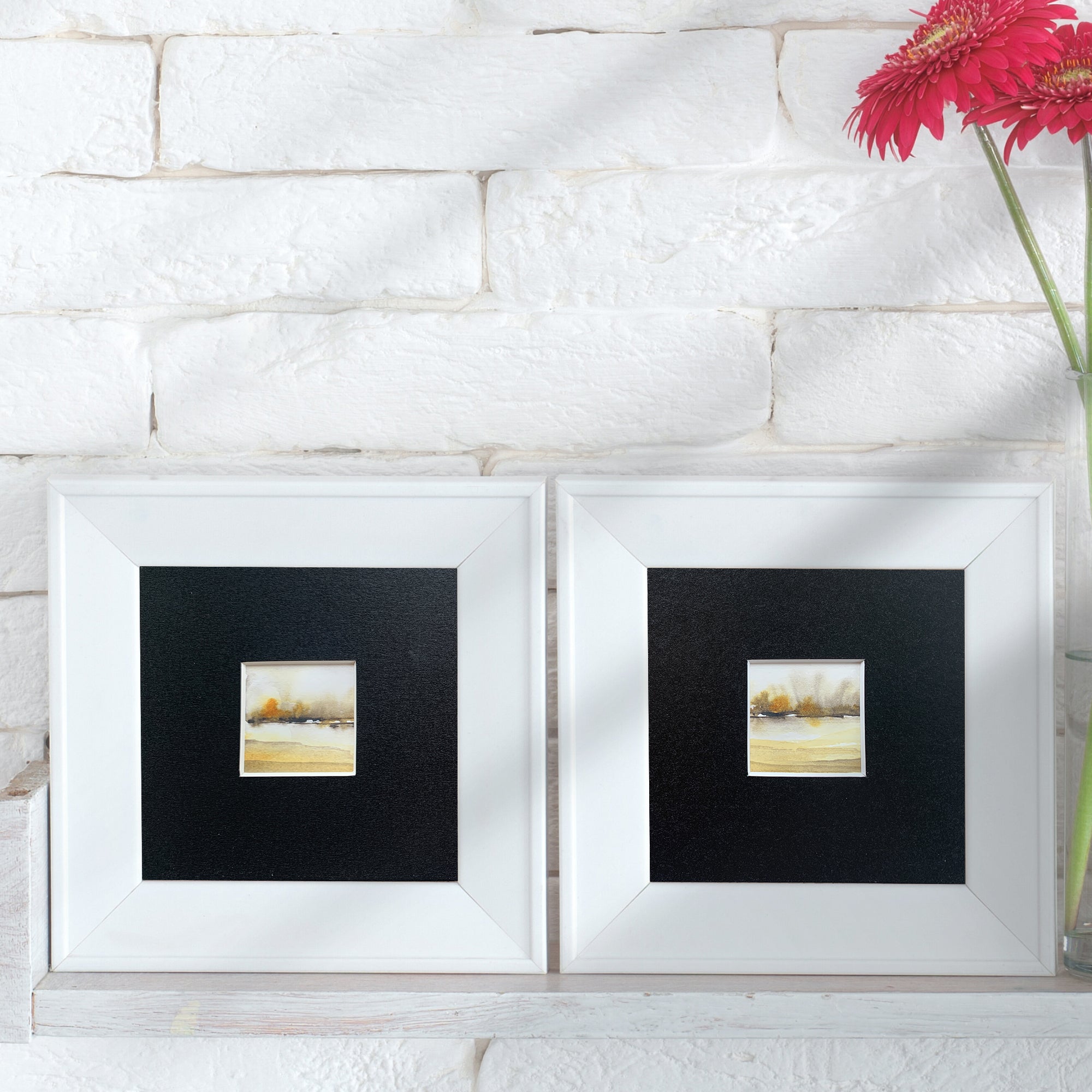Abstract Landscape Diptych Hand-painted Watercolour Artwork
