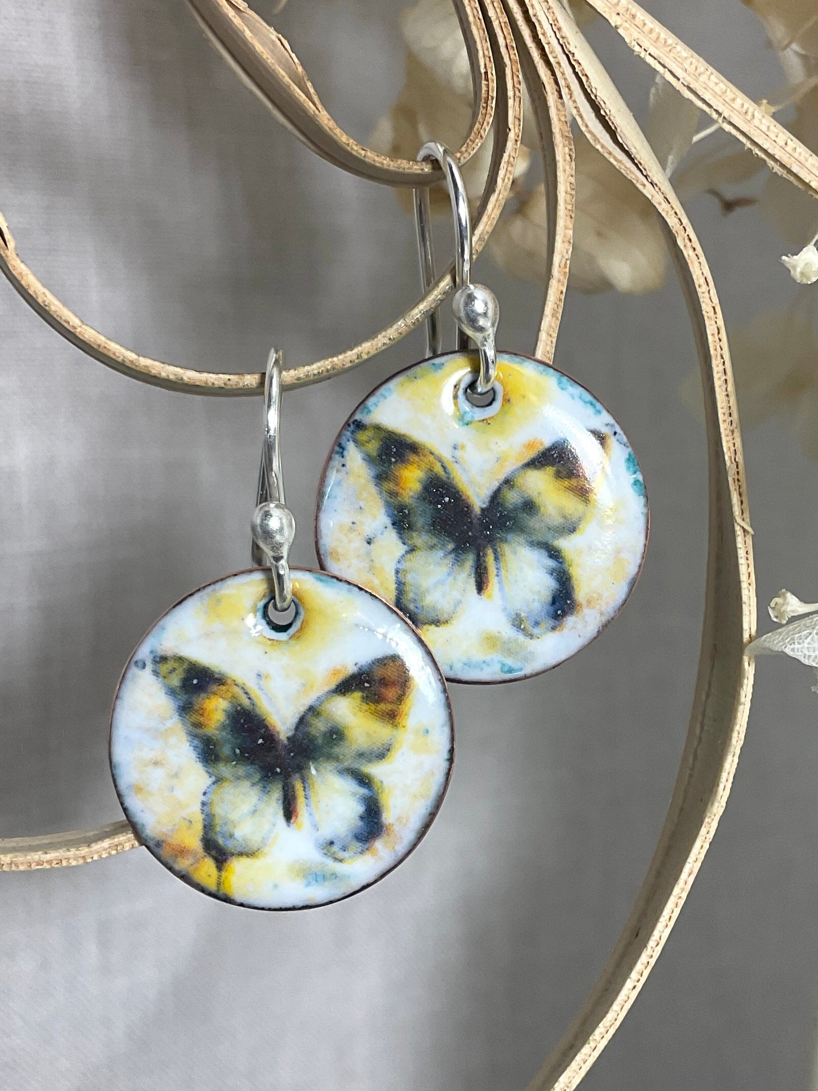 Butterflies and Dragonflies. Enamel earrings. Handmade