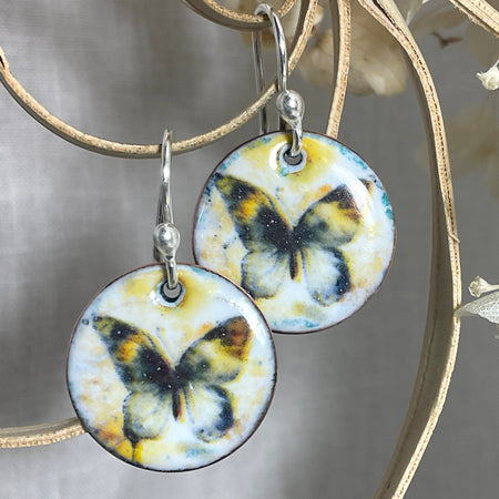 Yellow Butterflies. Enamel earrings. Handmade