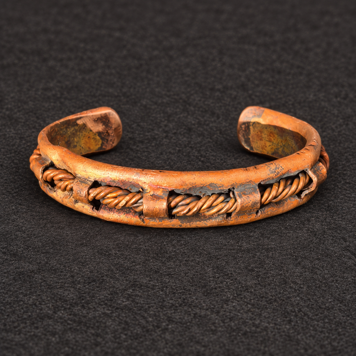 Handmade Leather-Look Copper Cuff Bracelet B015