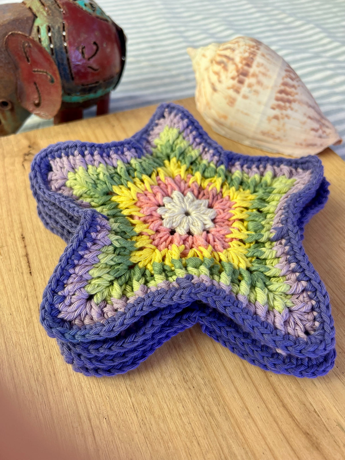 Starfish Crochet Coaster - Cotton Beach Coasters - Large coasters