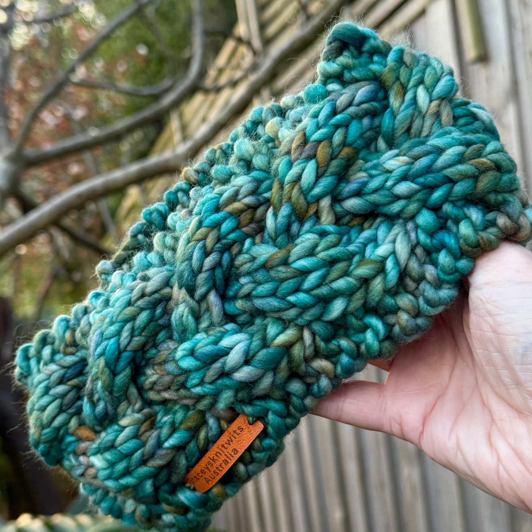 Hand Knitted Headband, Green Merino Earwarmers