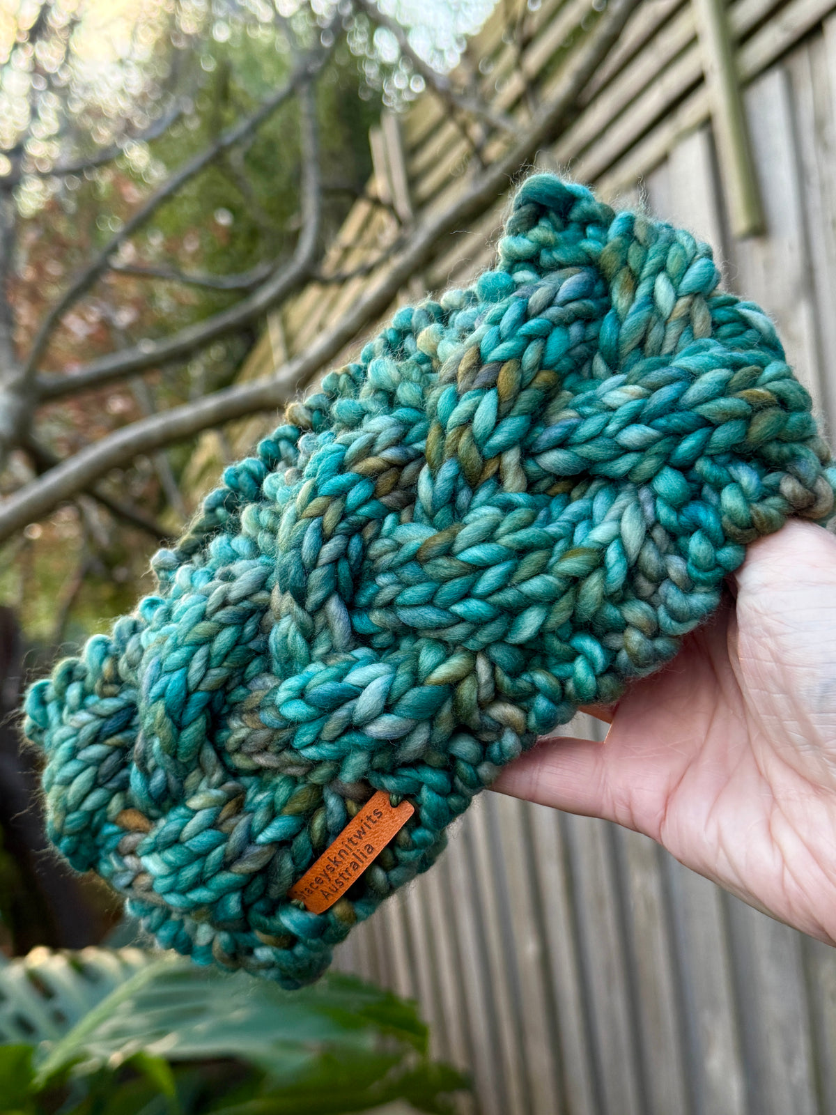 Hand Knitted Headband, Green Merino Earwarmers