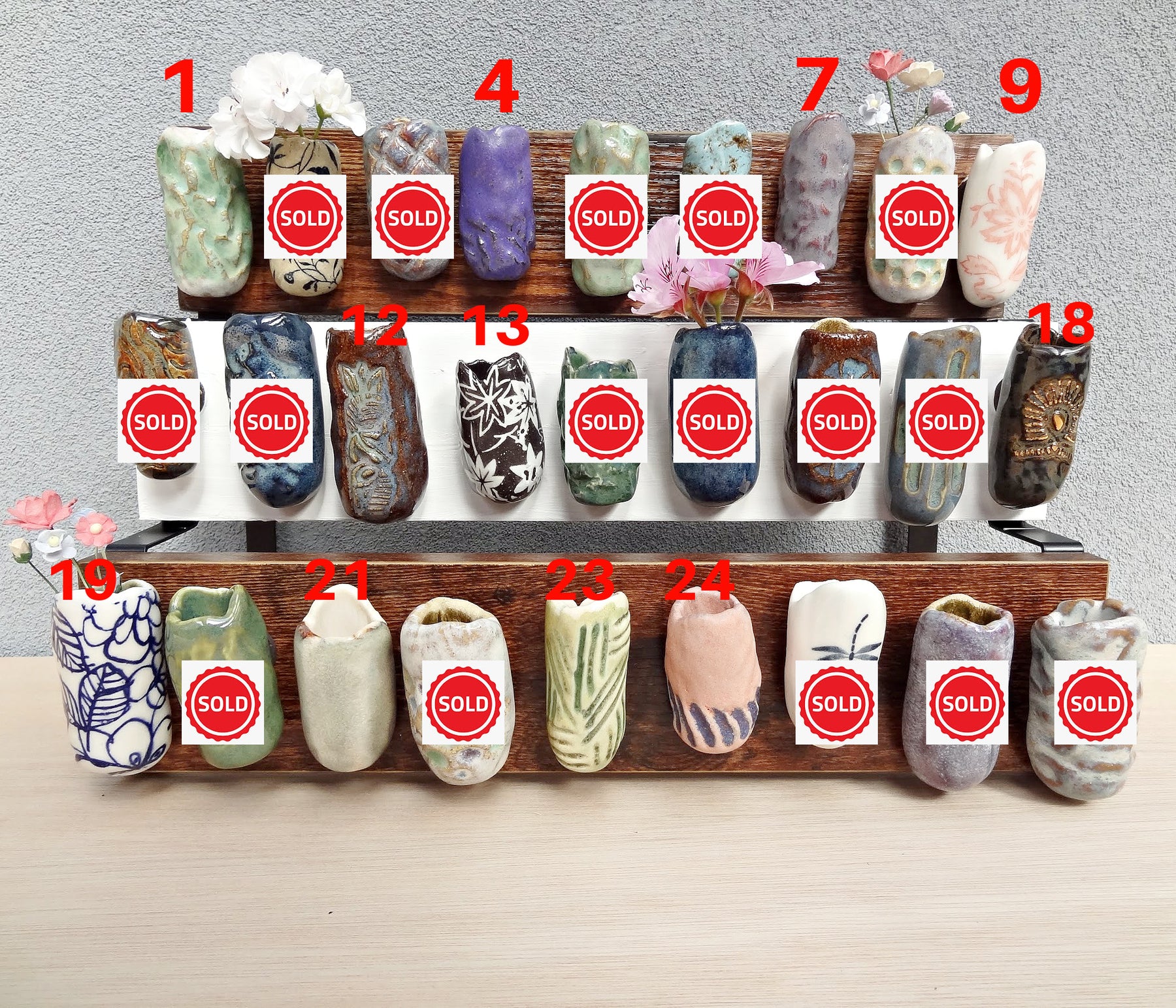 Mini ceramic fridge magnet vases. Choose your own vases.
