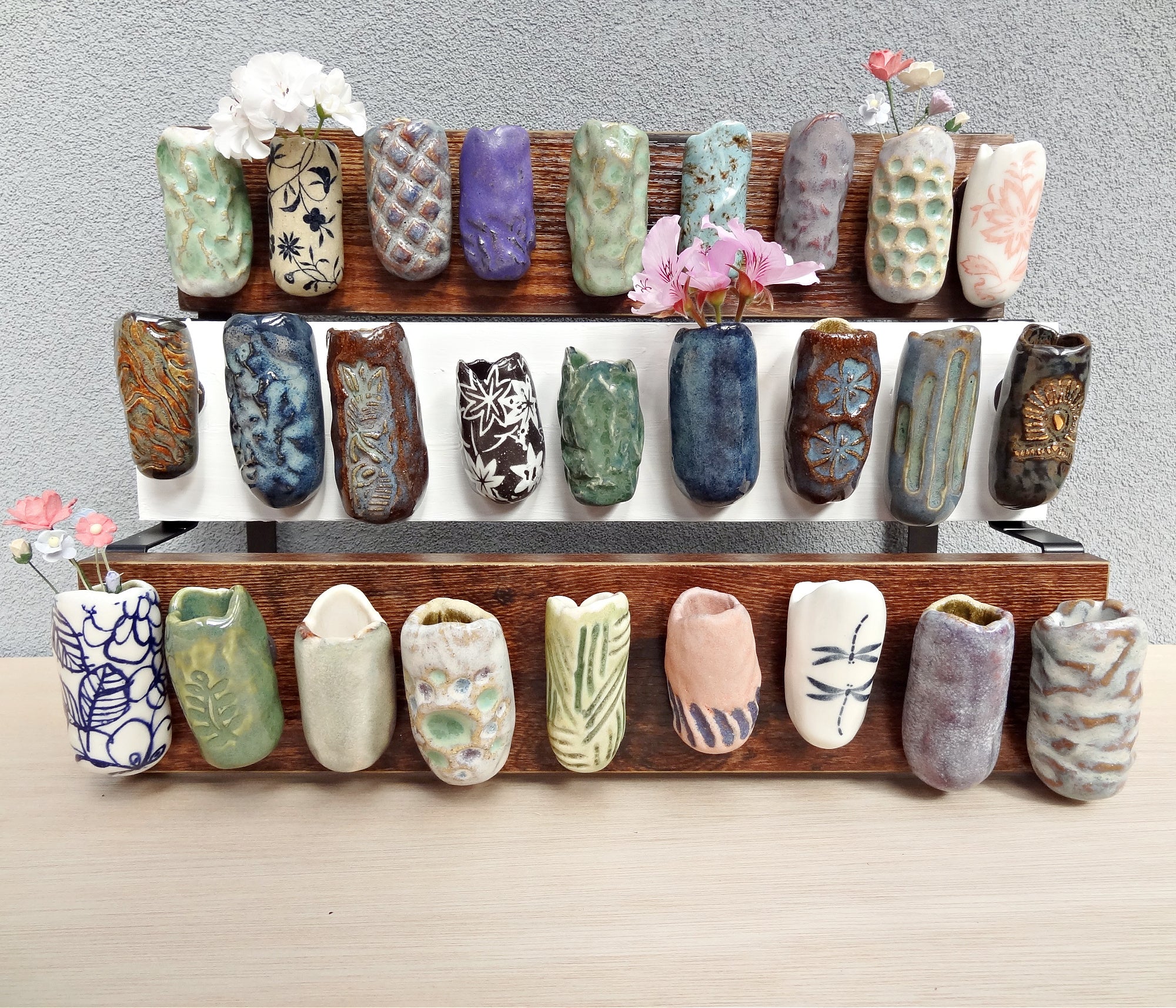 Mini ceramic fridge magnet vases. Choose your own vases.