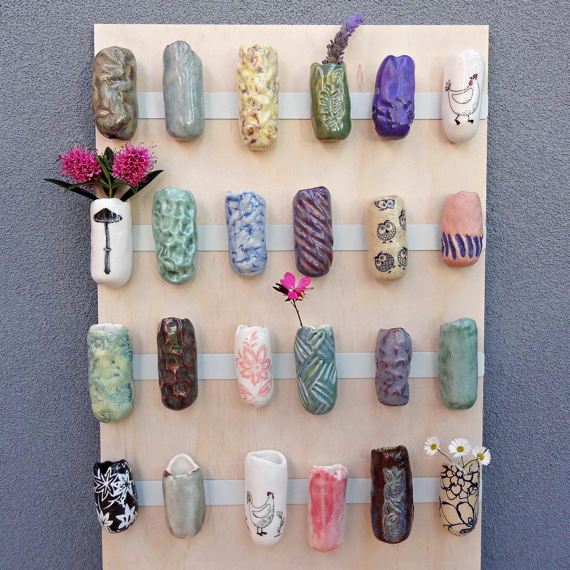 Mini ceramic fridge magnet vases. Choose your own vases.