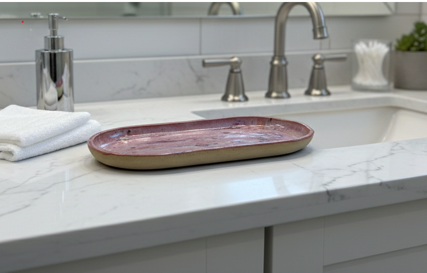 Pink Crystal Ceramic Oblong Vanity Tray | Handmade in Brisbane