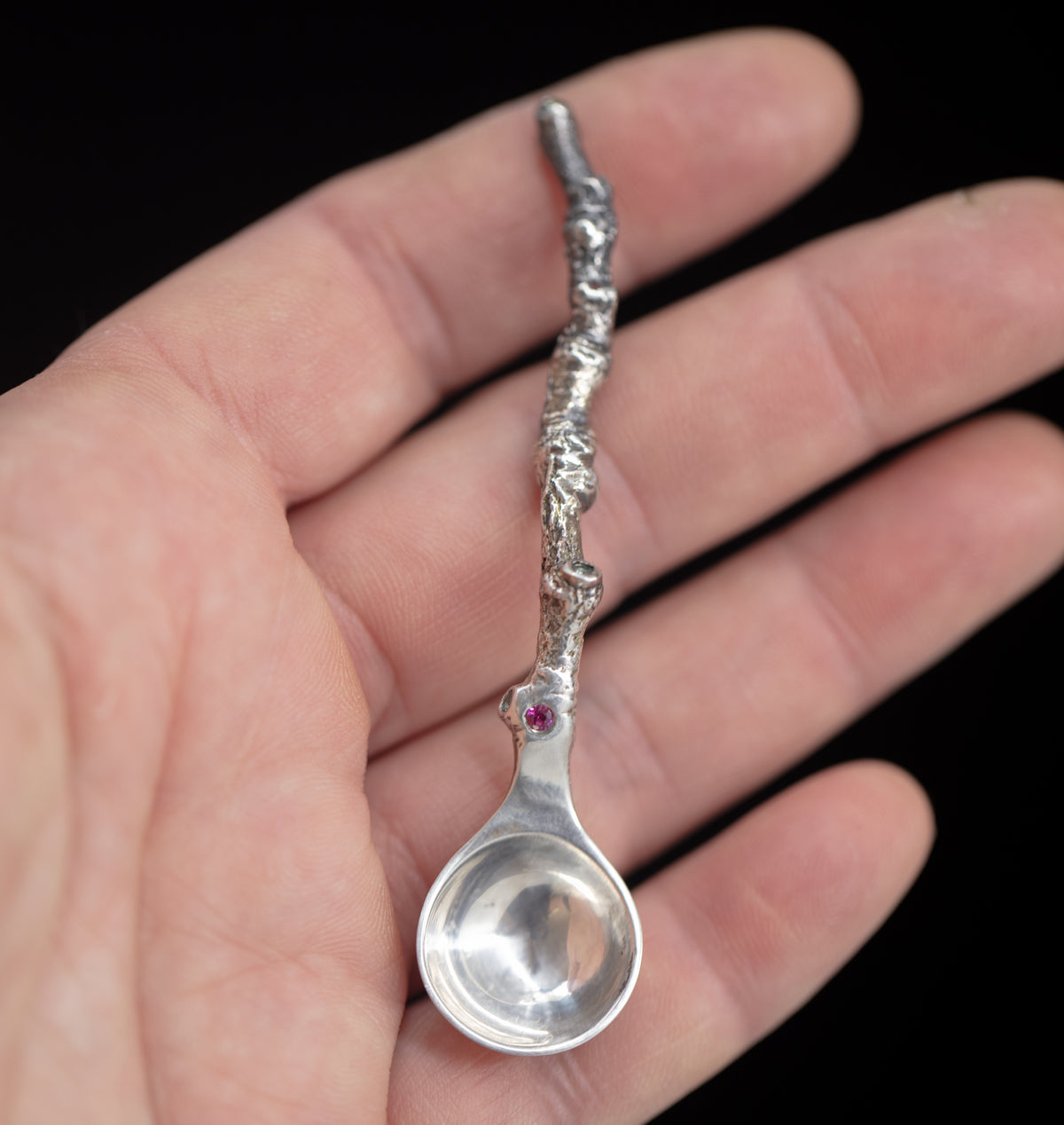 Sterling silver salt spoon made from a cast stick