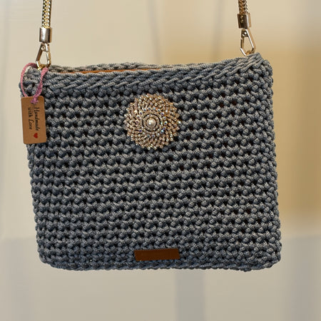 No 3 Girls Night Out Crocheted Blue Shoulder Bag