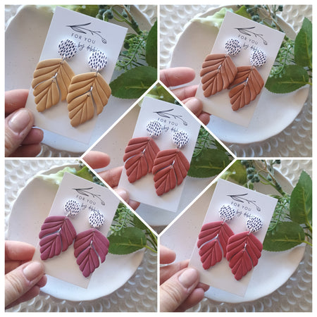Embossed leaf earrings with silkscreen painted stud