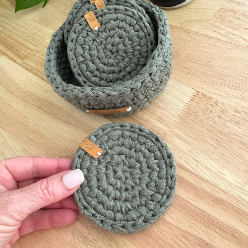 Eco Handmade Coasters with Basket Set | Earthy Green