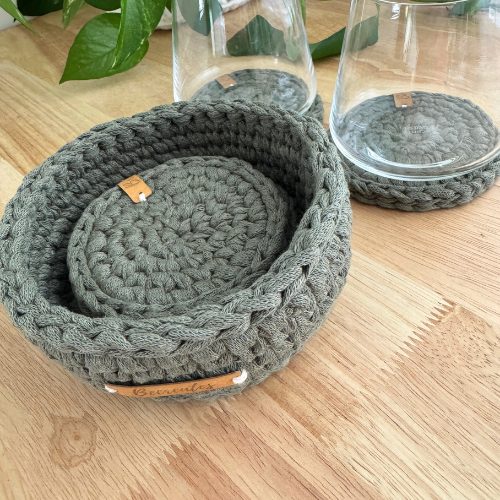 Eco Handmade Coasters with Basket Set | Earthy Green