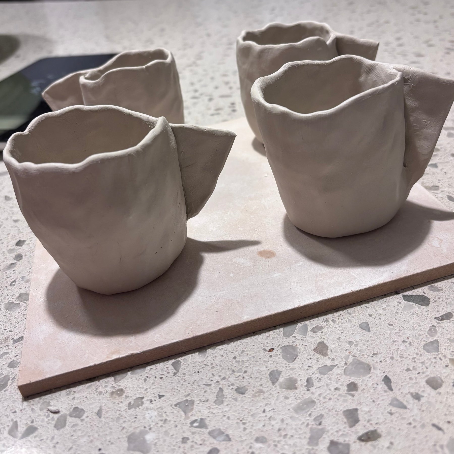 Handcrafted Unique Espresso Cups | Pinched Clay | White Pink
