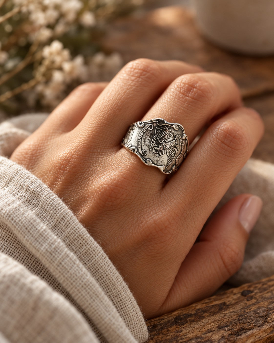 Vintage Sterling Silver Illinois Spoon Ring