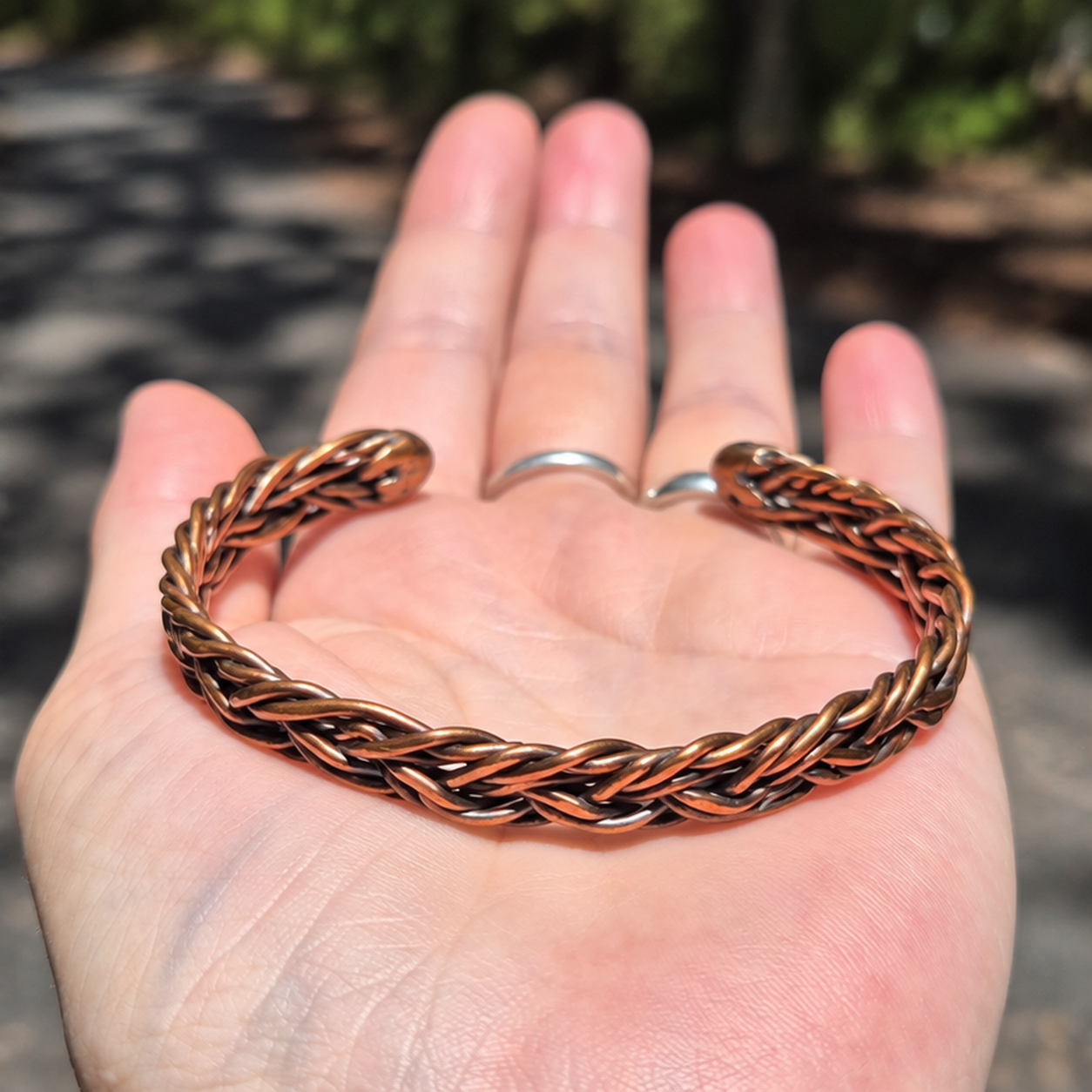 Handmade Intricate Braided Copper Cuff Bracelet B011