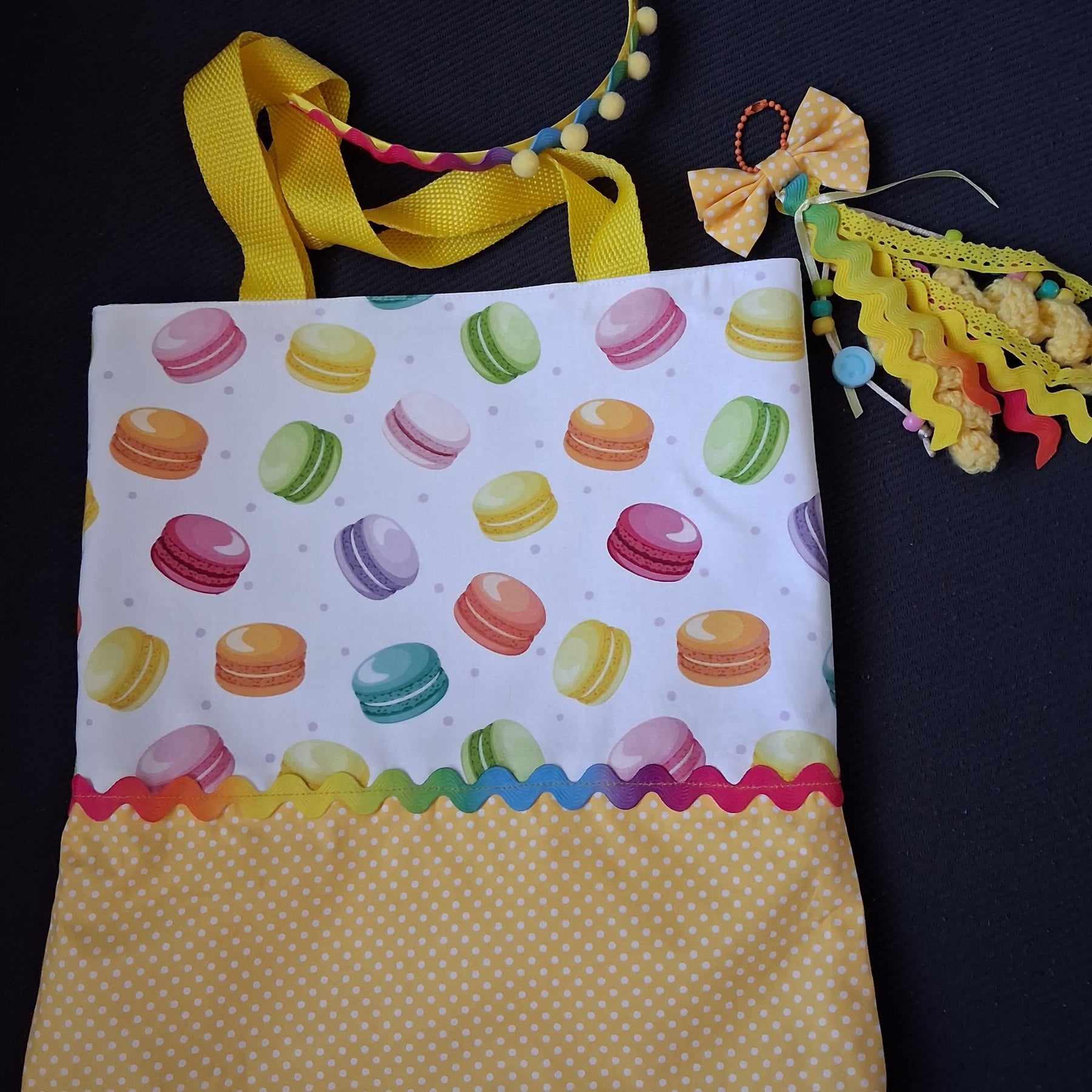 Children's Macaron Print Tote, Bag Charm & Headband