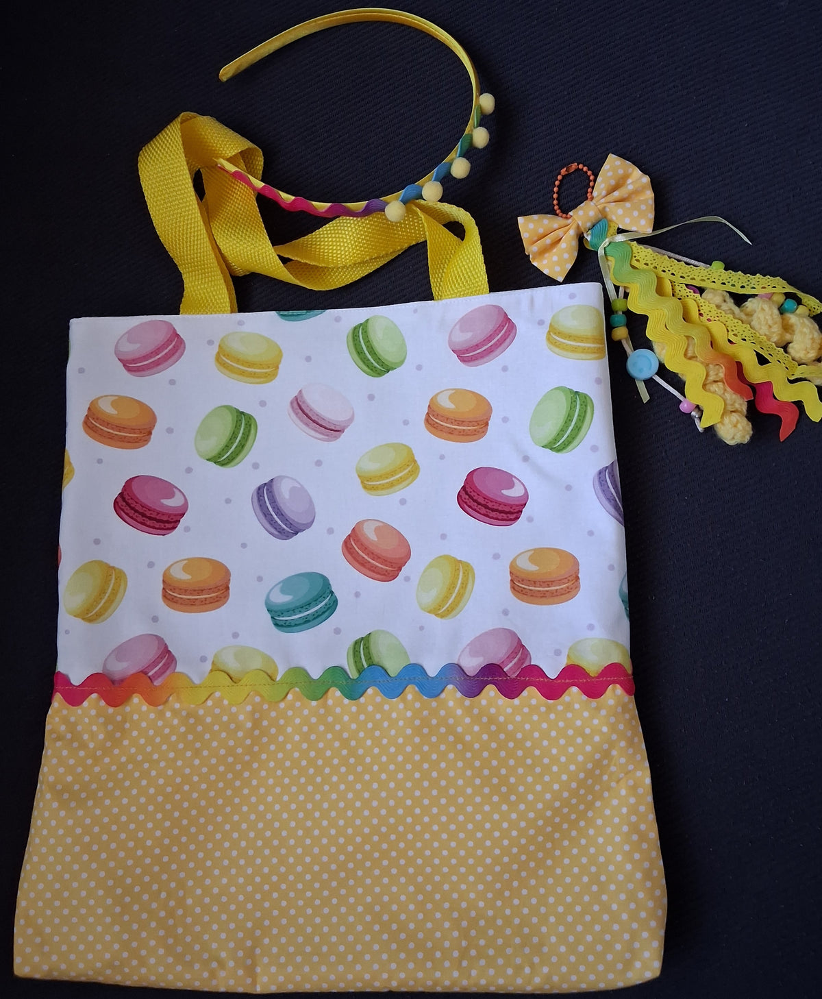 Children's Macaron Print Tote, Bag Charm & Headband