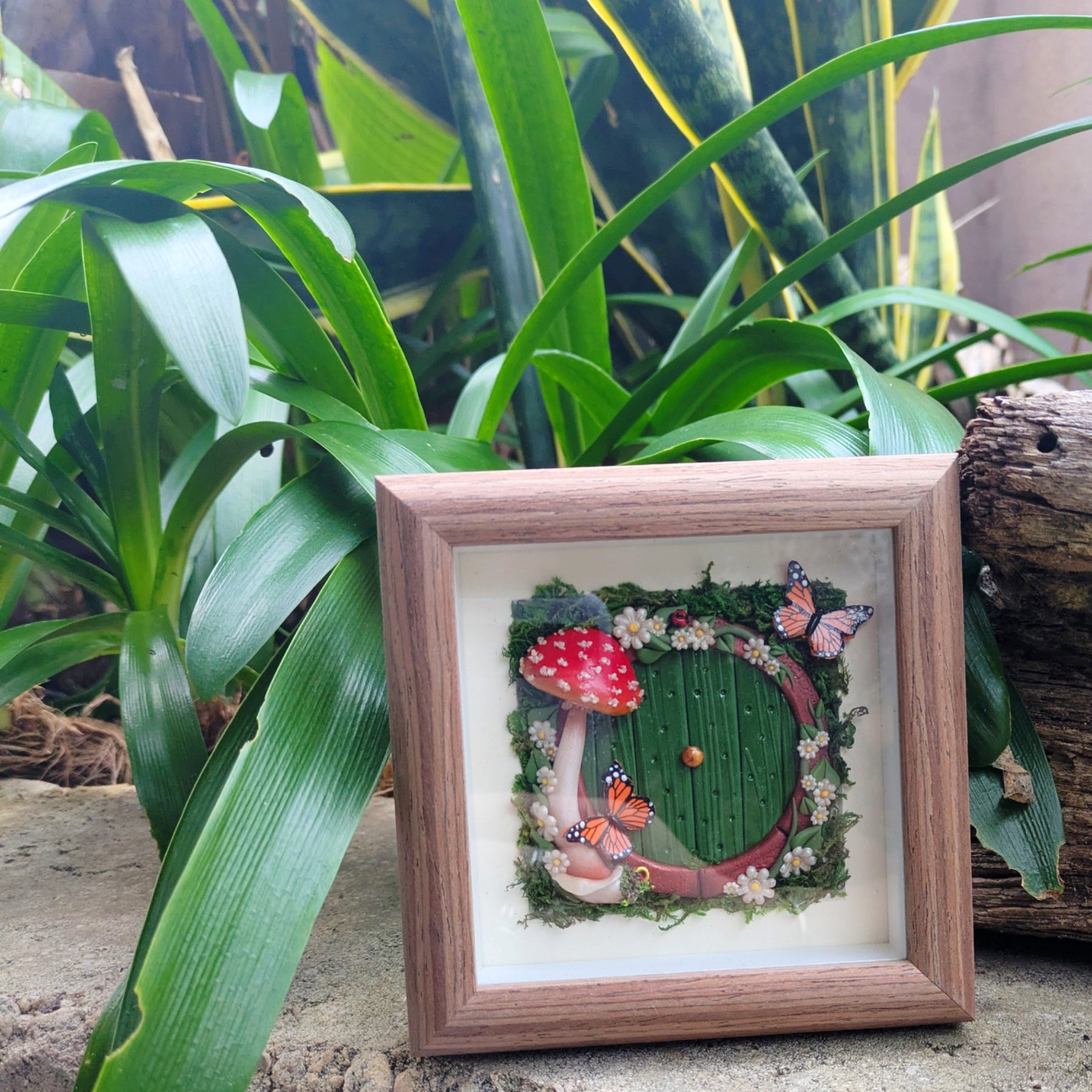 Hobbit Style Fairy Door Shadow Box – Monarch Butterfly Edition