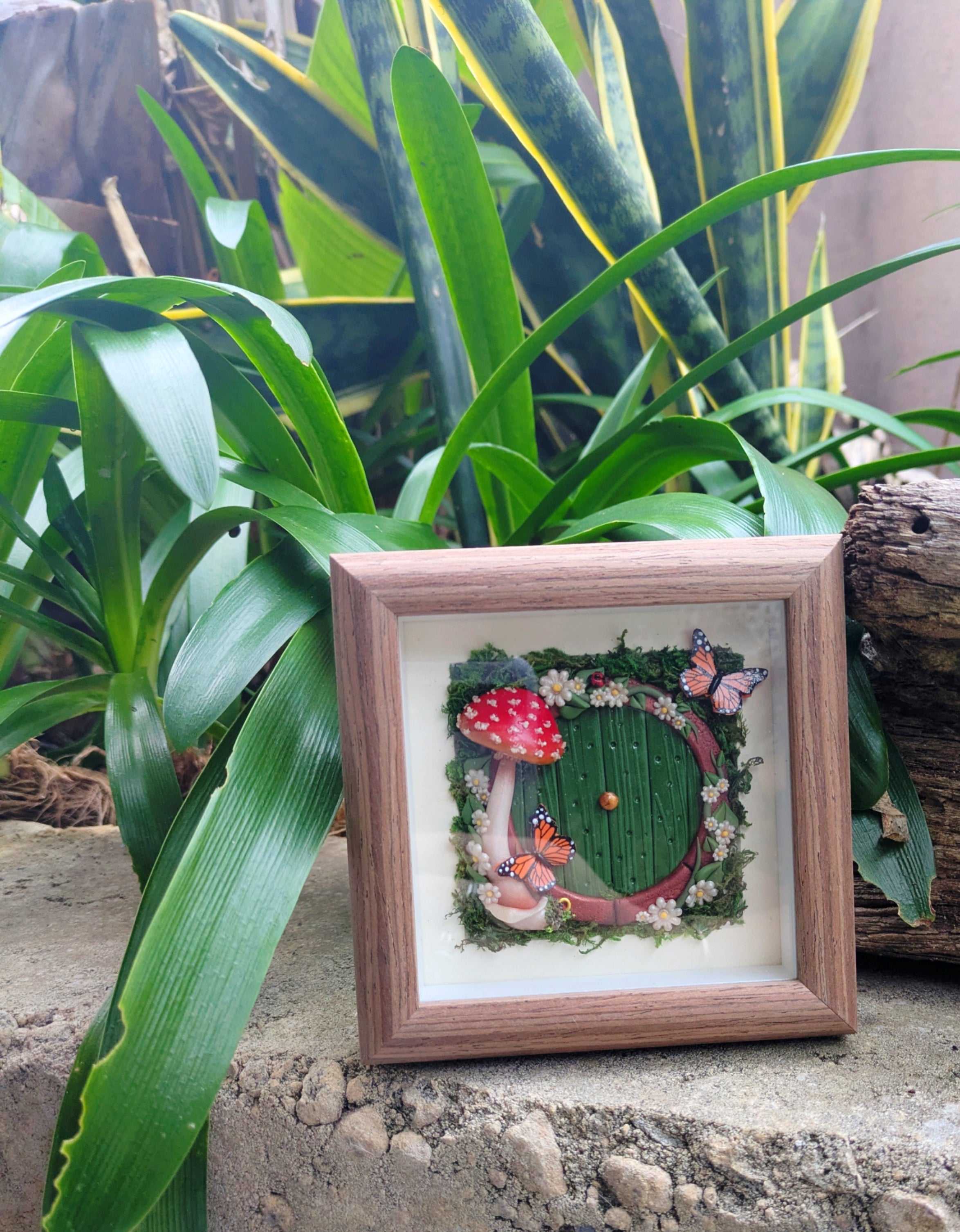 Hobbit Style Fairy Door Shadow Box – Monarch Butterfly Edition
