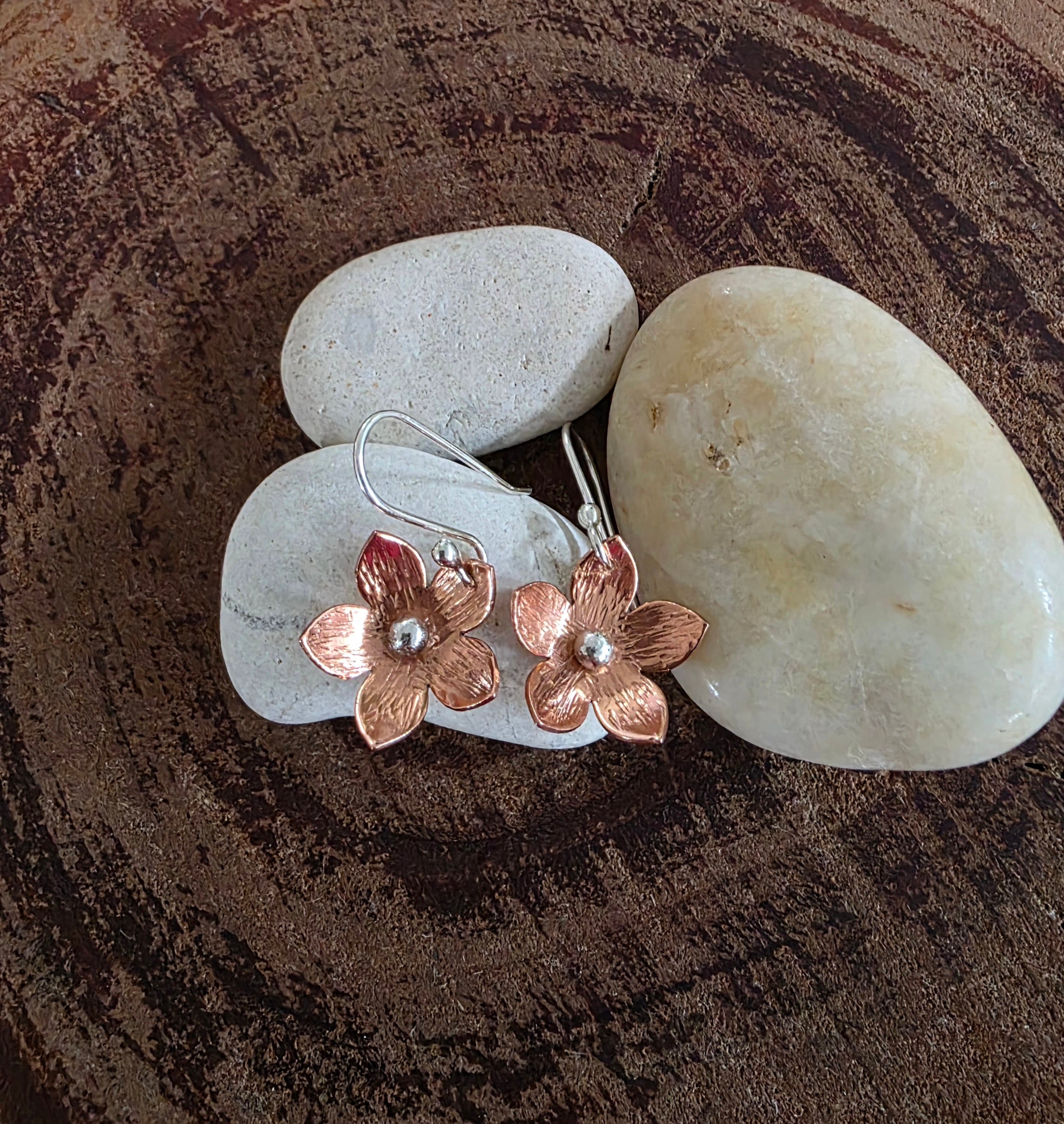 Cute copper and silver flower earrings