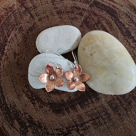Cute copper and silver flower earrings