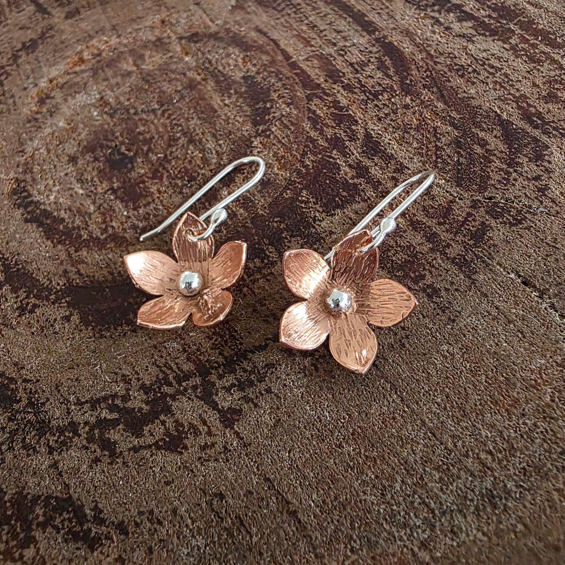 Cute copper and silver flower earrings
