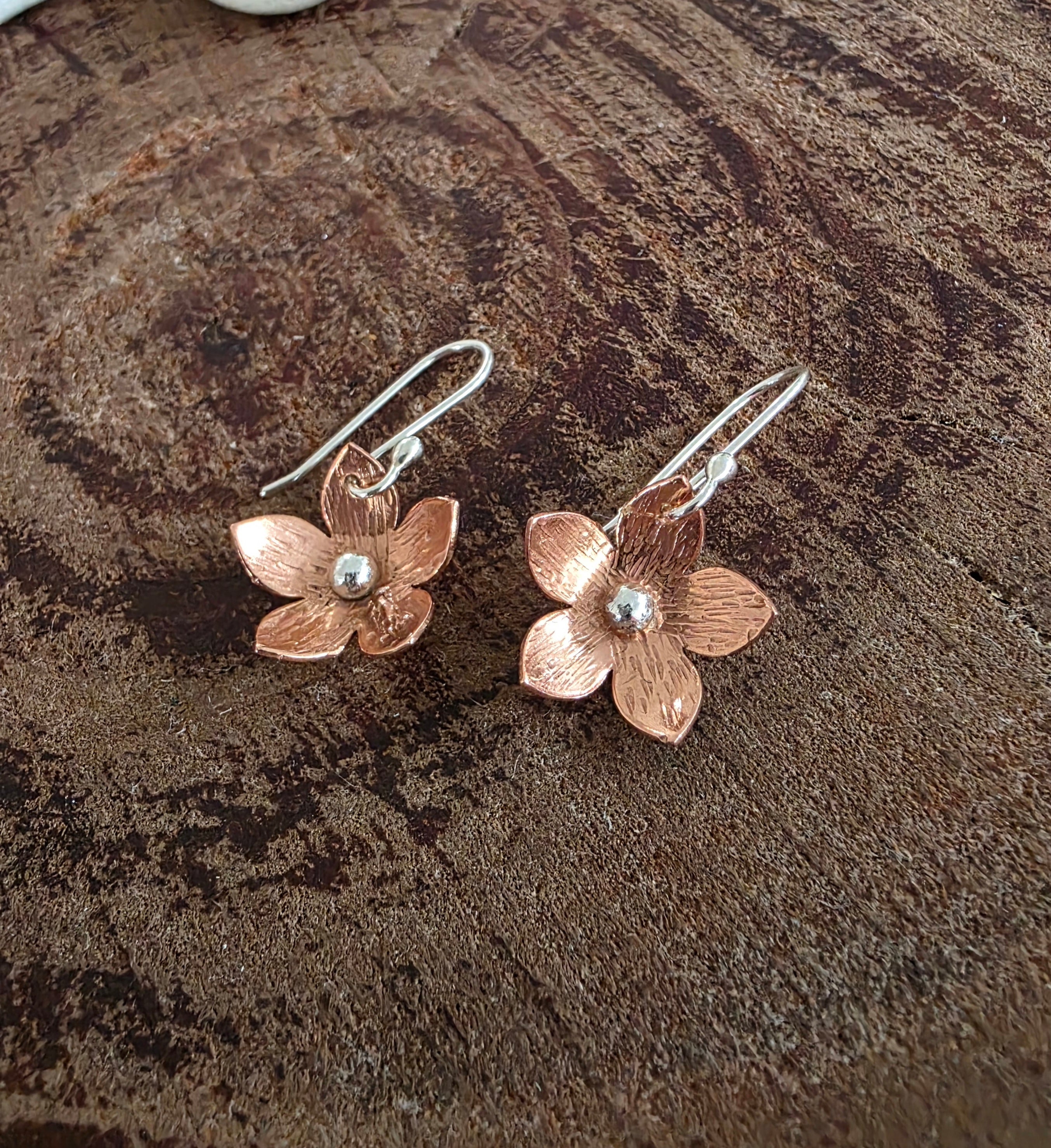 Cute copper and silver flower earrings