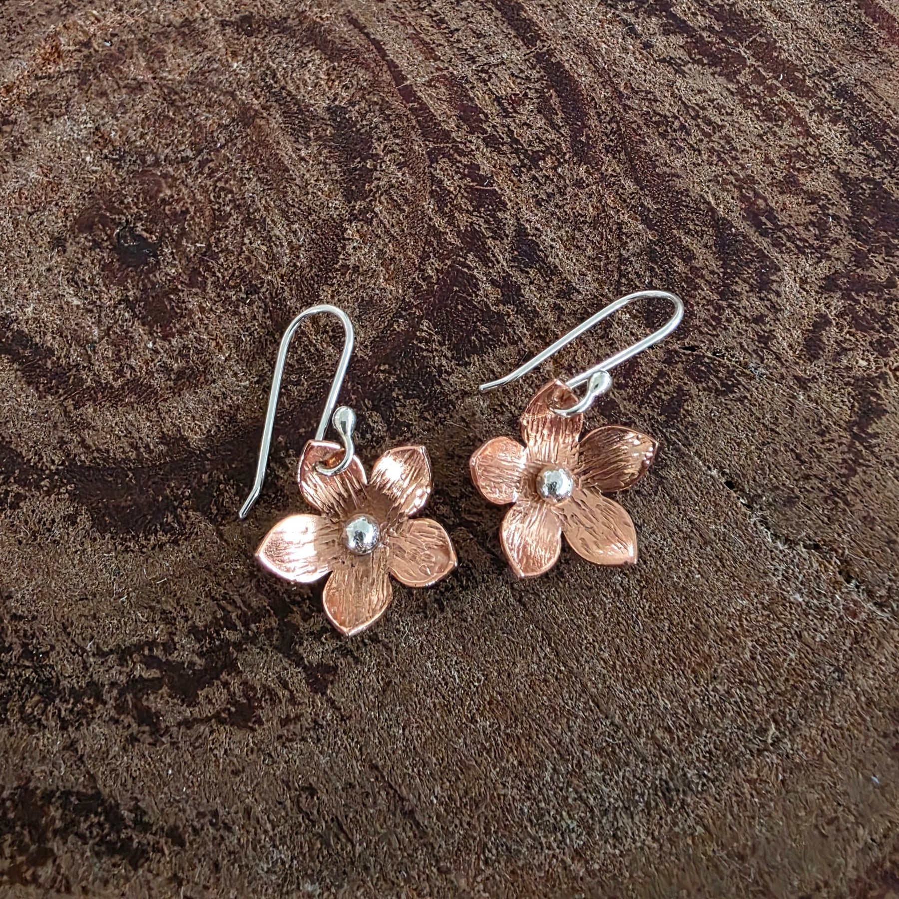 Cute copper and silver flower earrings