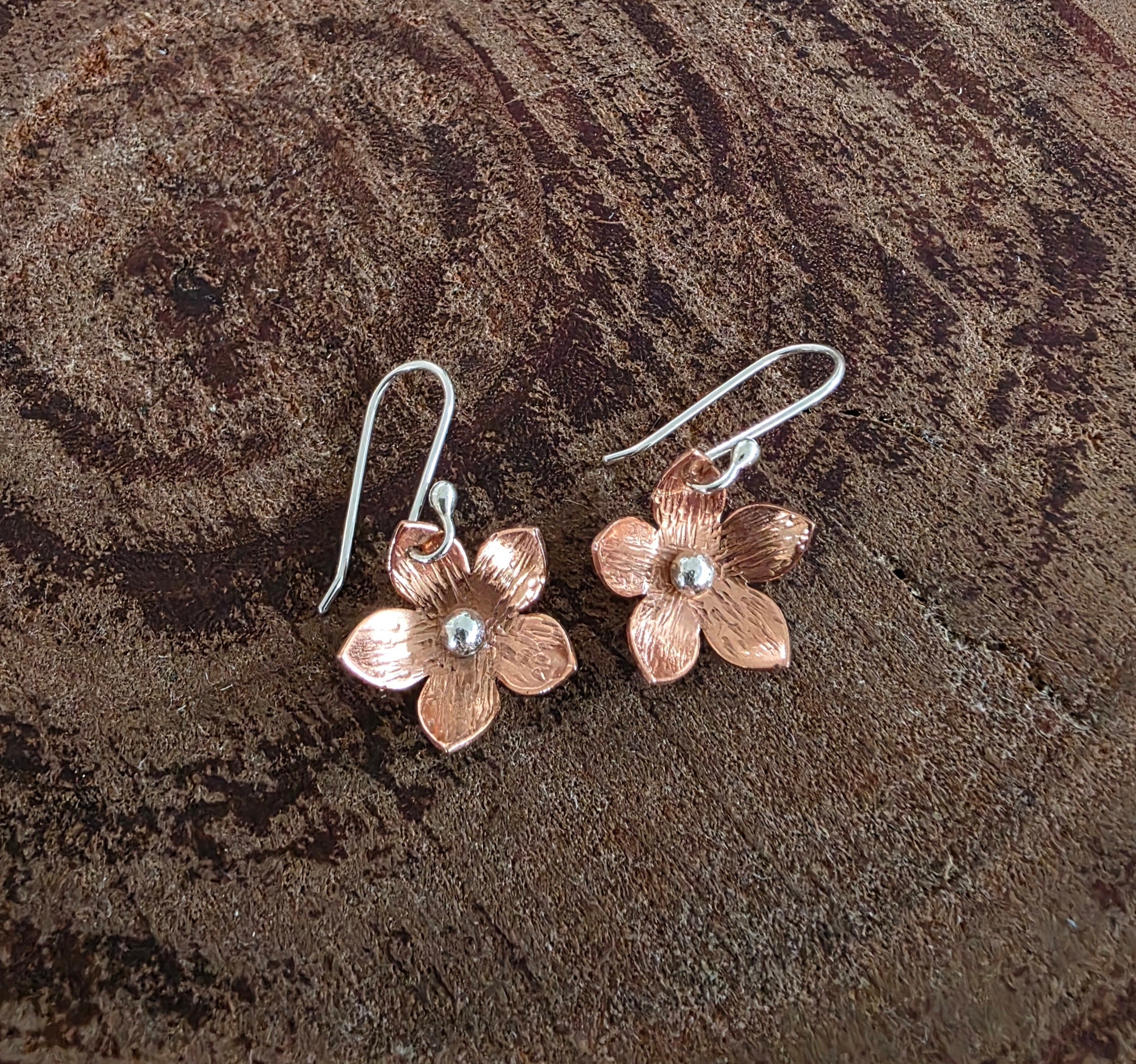 Cute copper and silver flower earrings