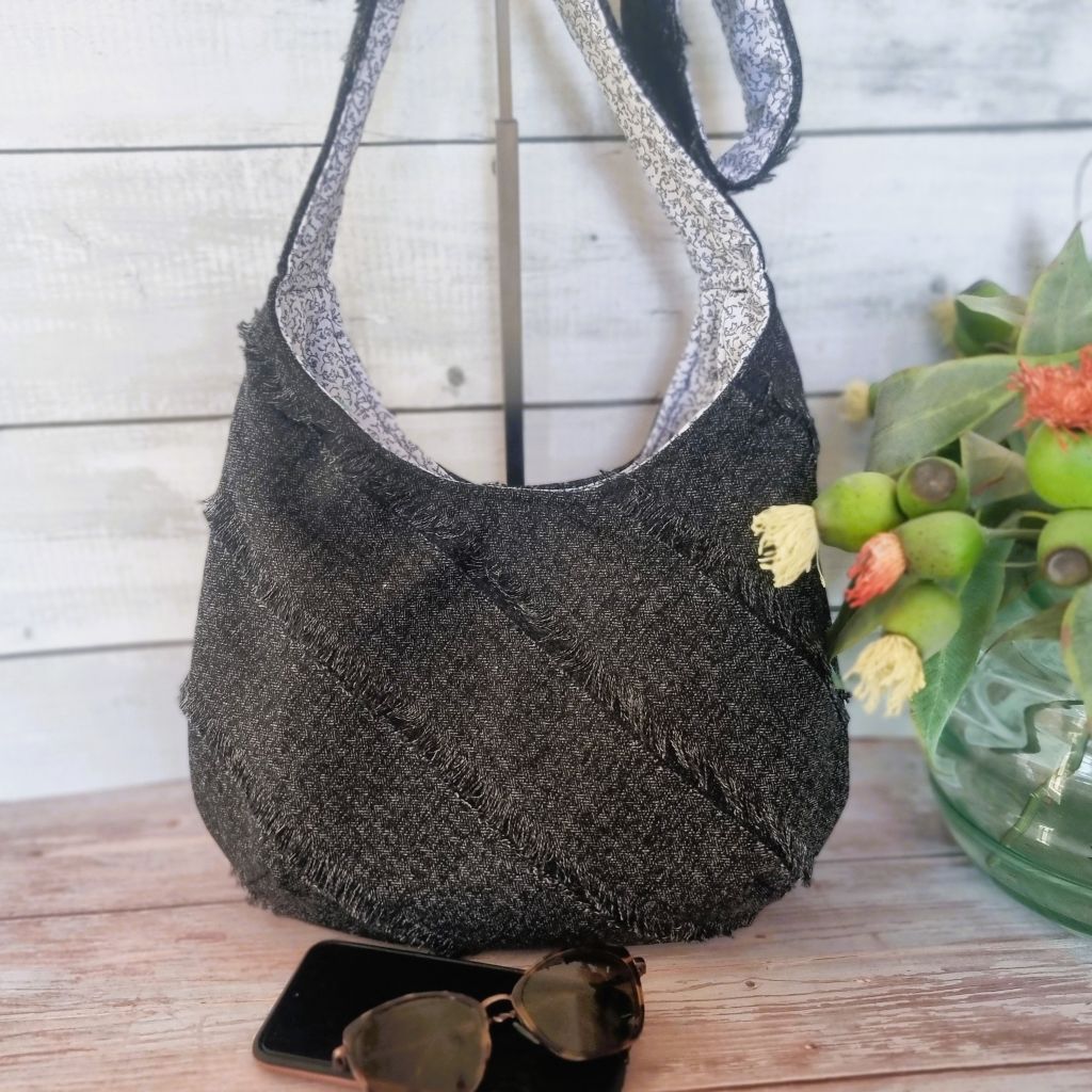 Sadie Jane Upcycled Charcoal Shaggy Hobo Bag