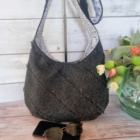 Sadie Jane Upcycled Charcoal Shaggy Hobo Bag