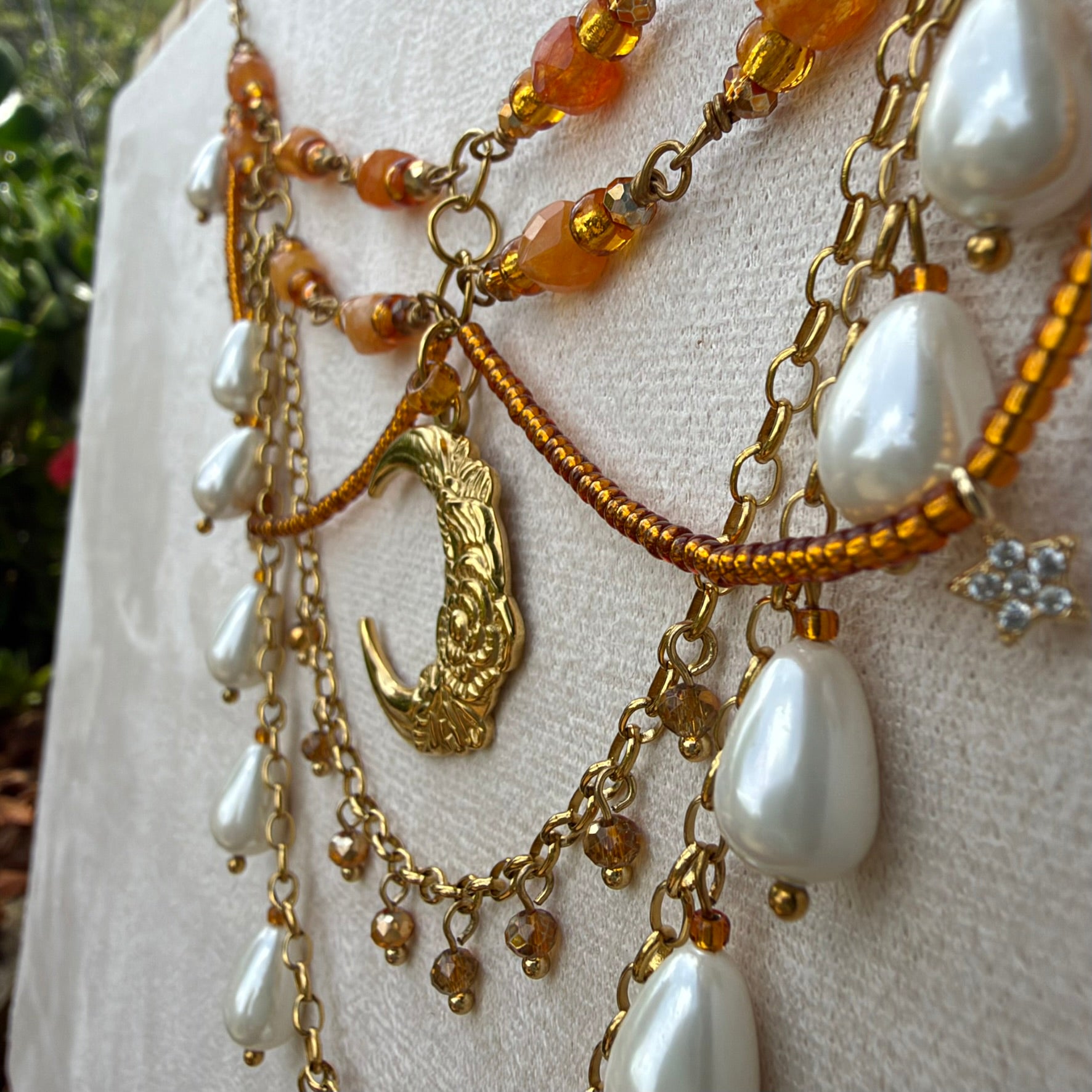Orange and gold Moon statement necklace