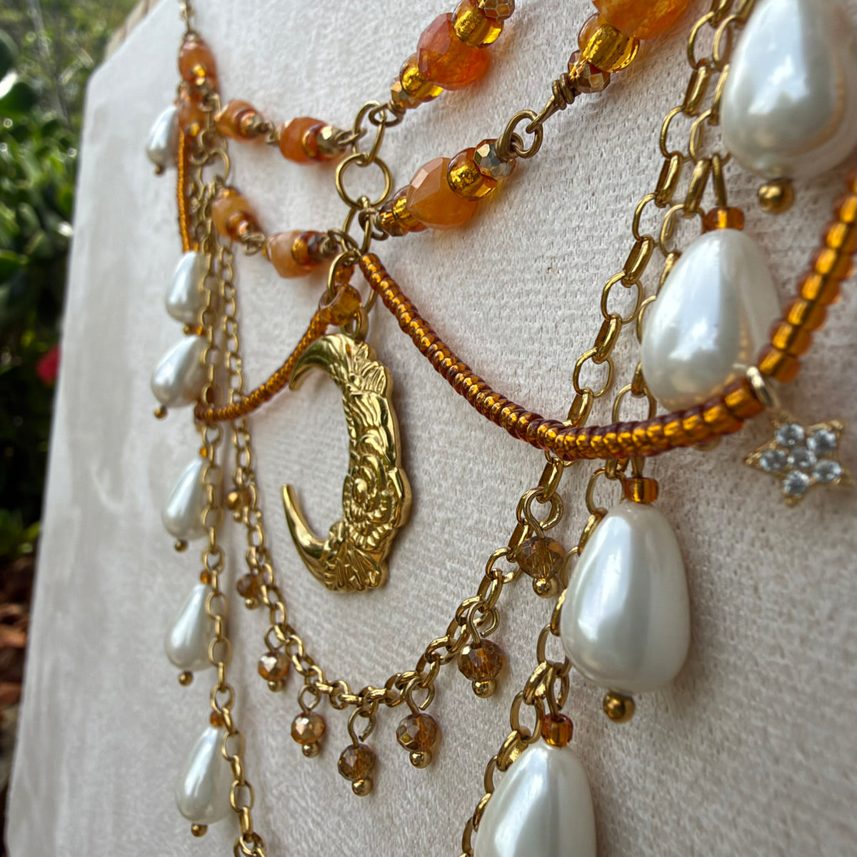 Orange and gold Moon statement necklace