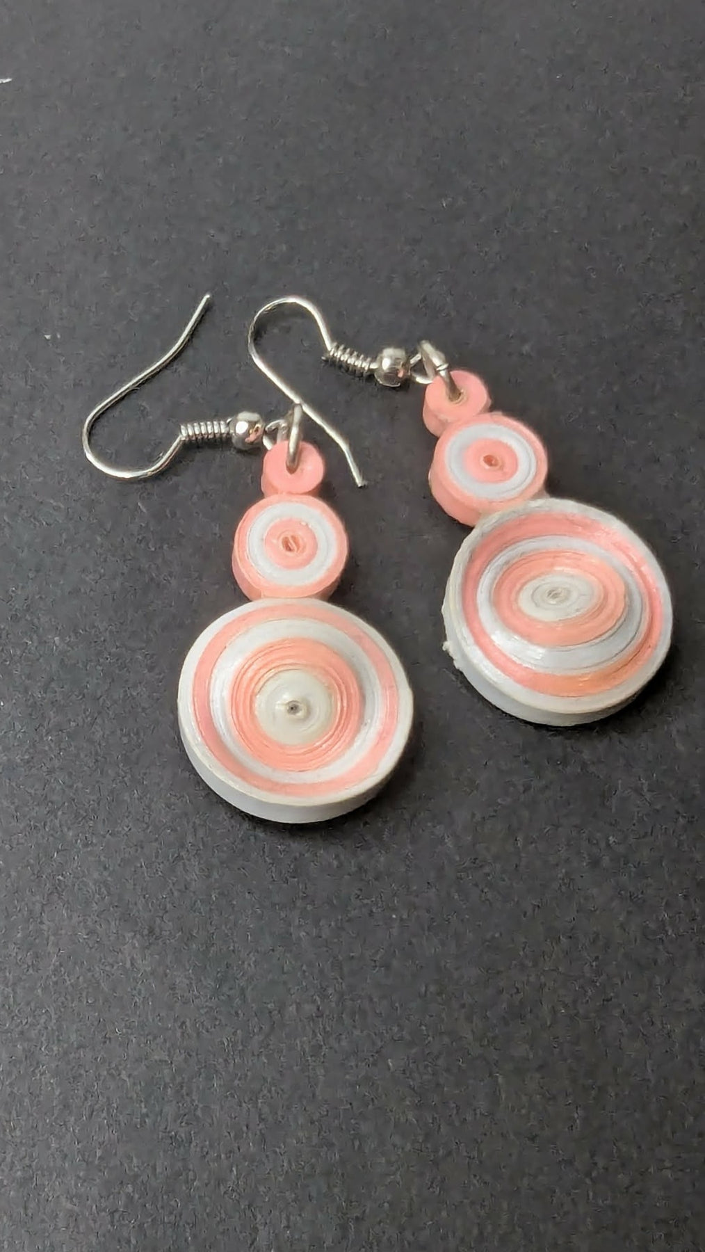 Quilled Skewed pink and white earrings