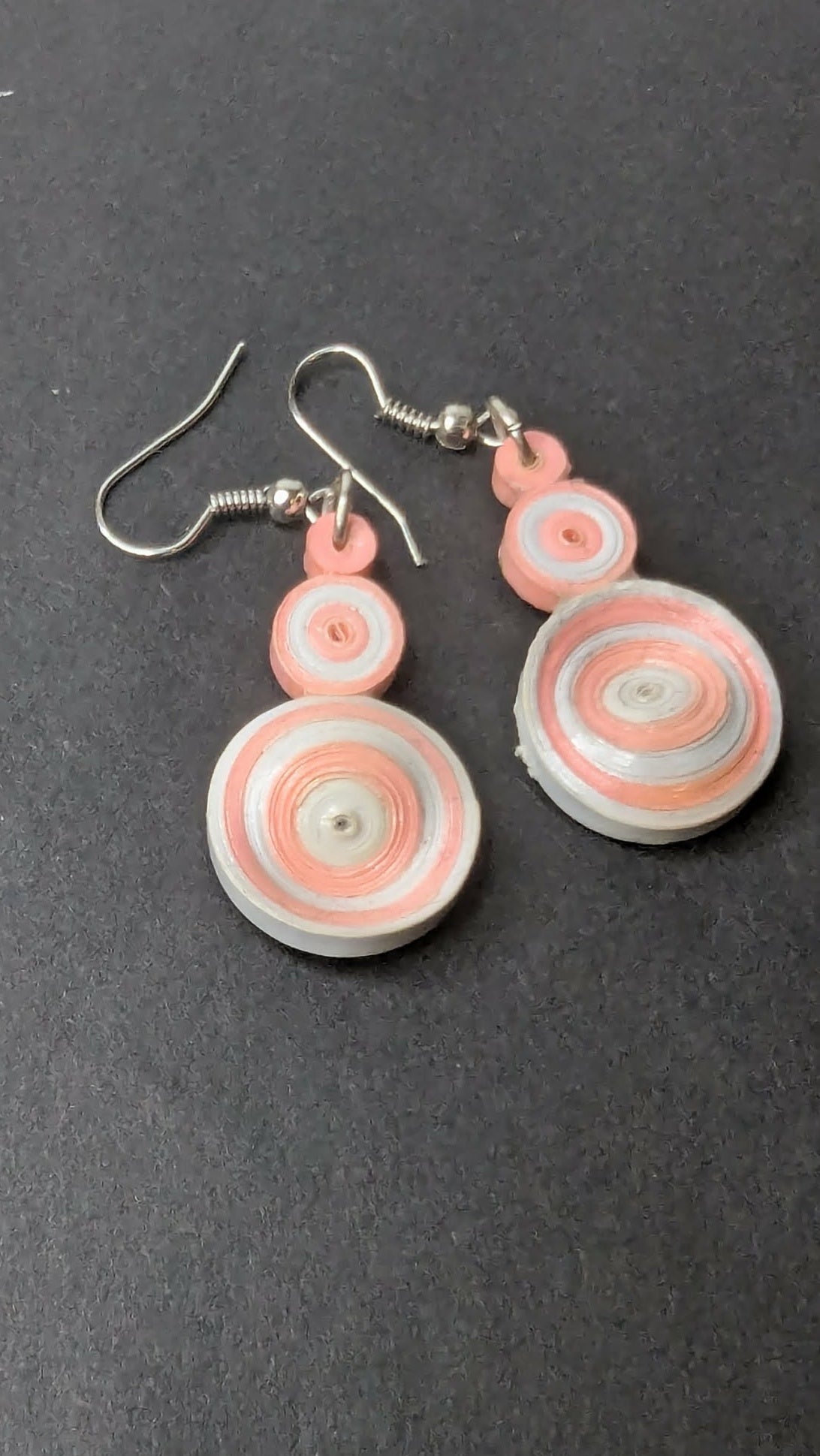Quilled Skewed pink and white earrings