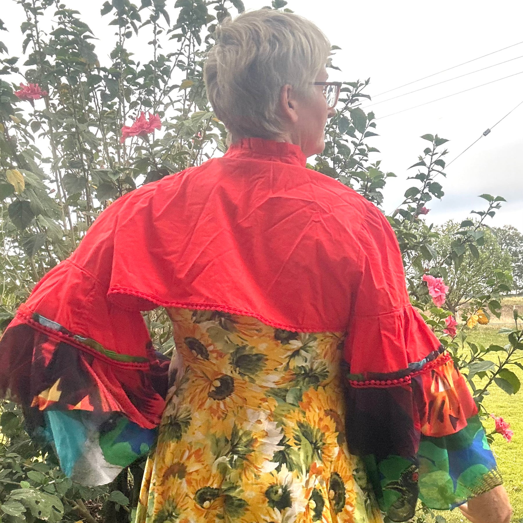 Upcycled Red Bolero Topper Full Chiffon Sleeves