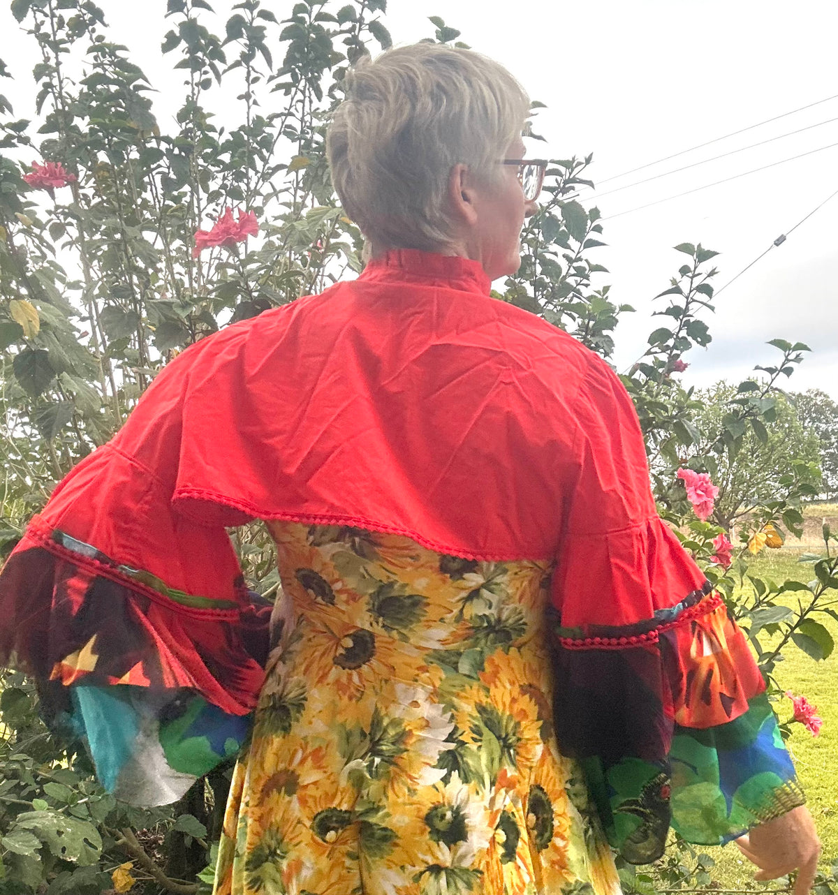 Upcycled Red Bolero Topper Full Chiffon Sleeves