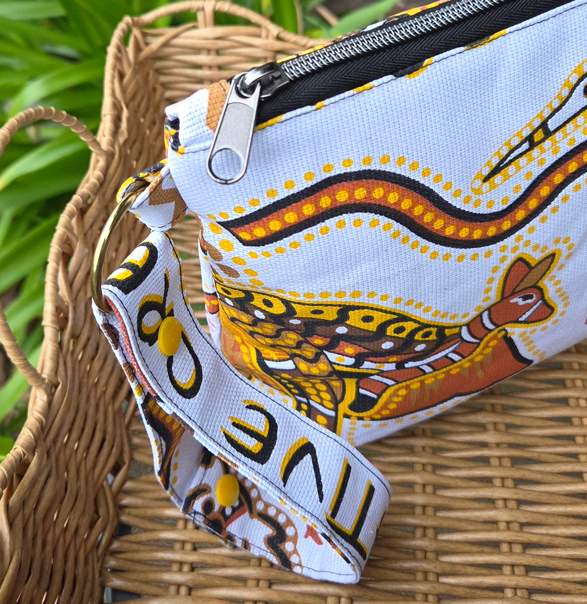 Jumbo pouch made from upcycled Australiana tea towels