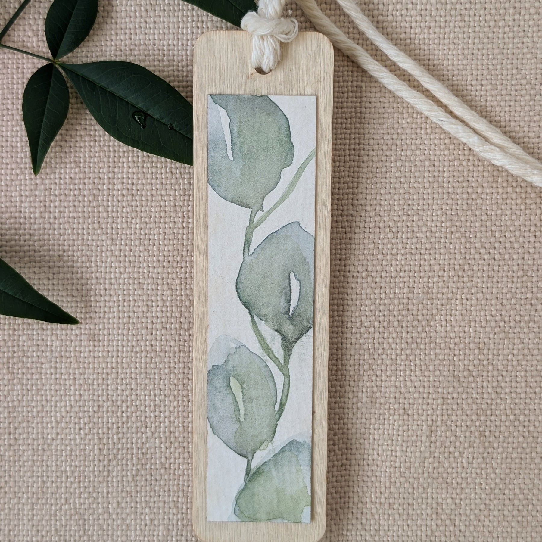 Silver Dollar Eucalyptus Watercolour Wooden Bookmark | Handmade Australian Botanical Gift
