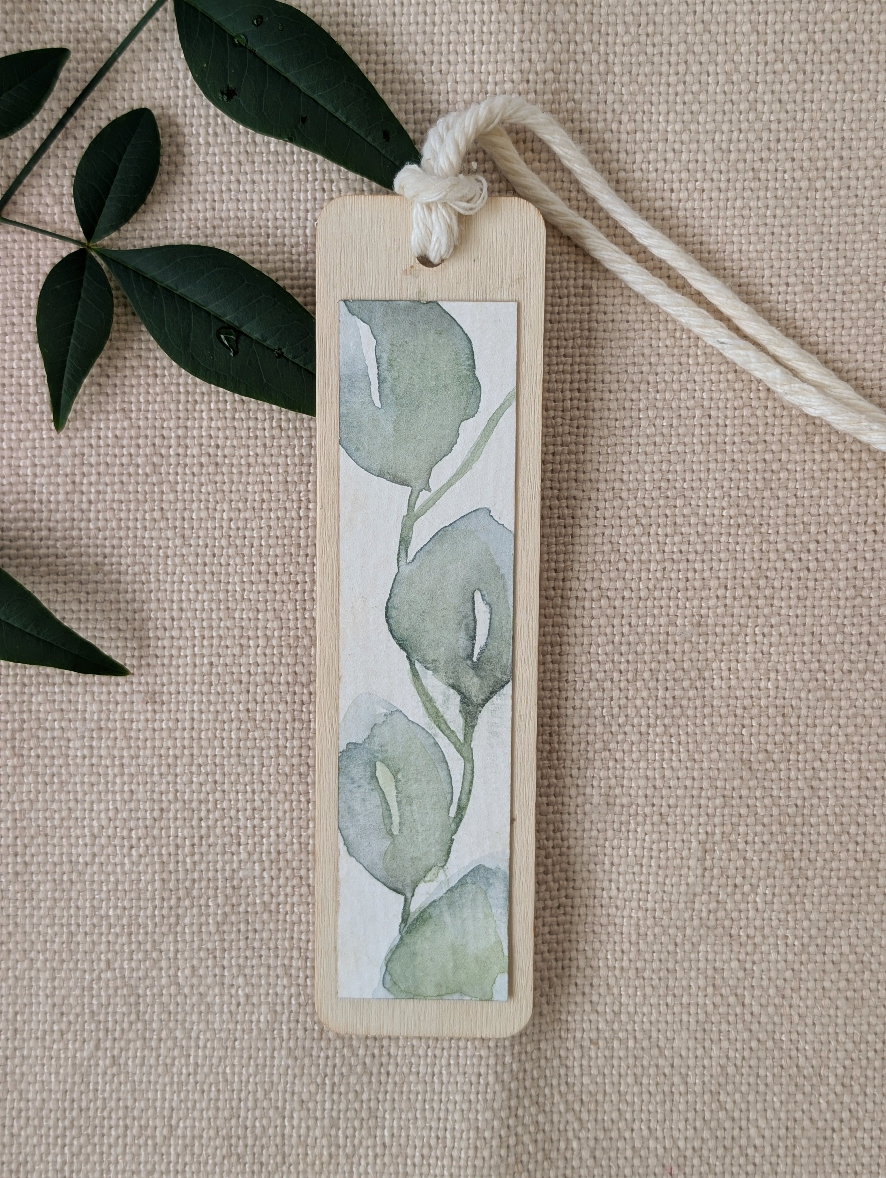 Silver Dollar Eucalyptus Watercolour Wooden Bookmark | Handmade Australian Botanical Gift