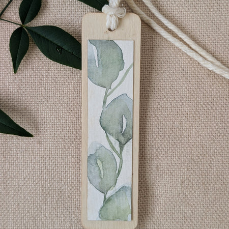 Silver Dollar Eucalyptus Watercolour Wooden Bookmark | Handmade Australian Botanical Gift