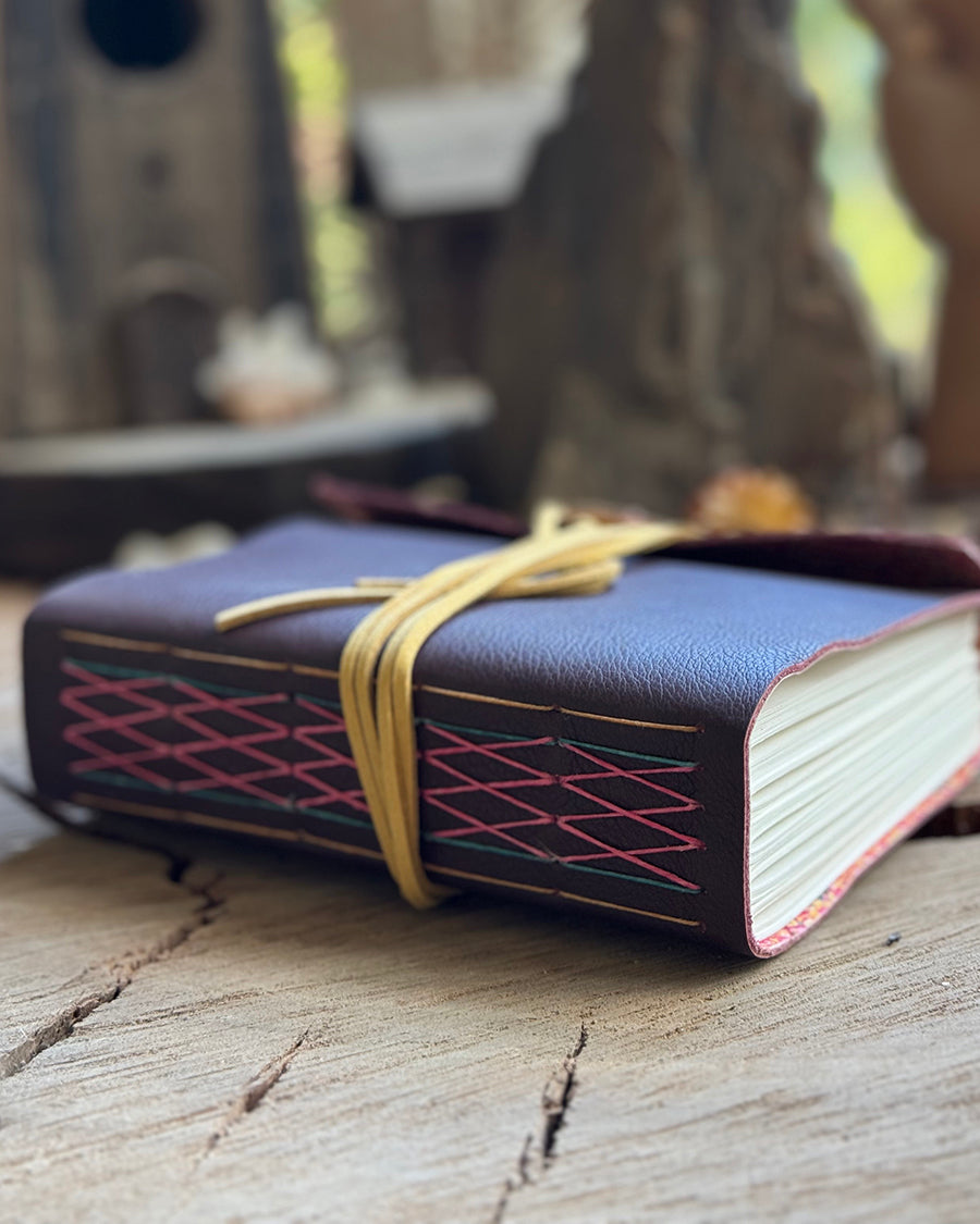 Burgundy Cross & Straight-stitched A6 Journal