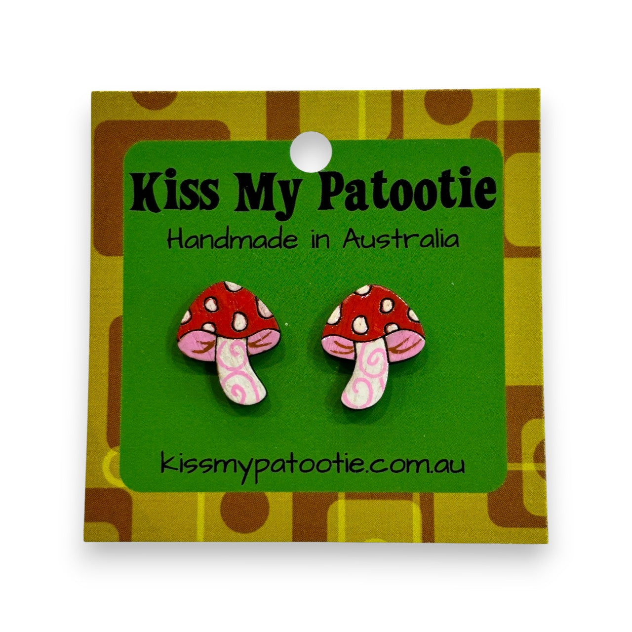 Mushroom studs - hand painted, wooden earrings