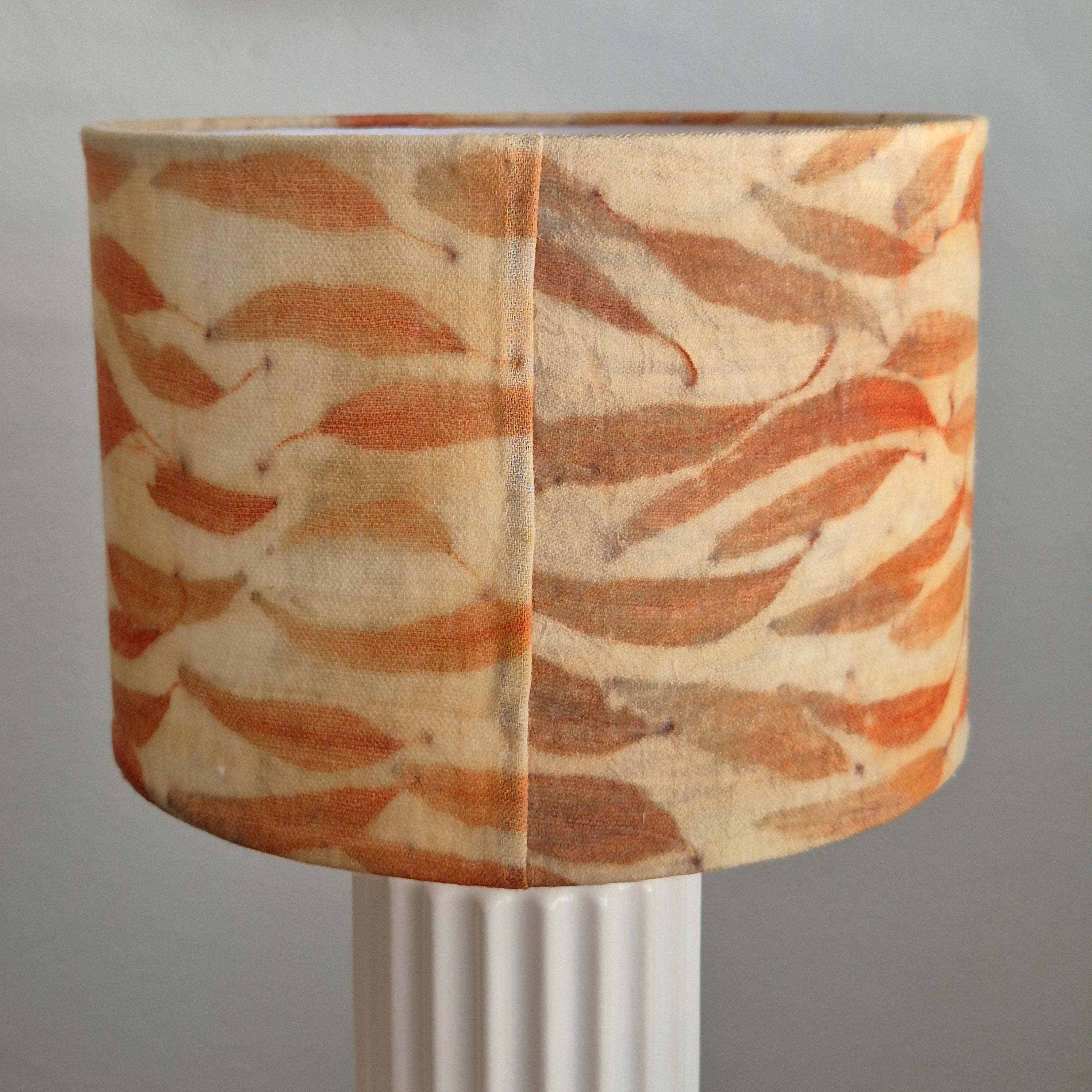 Lampshade ecoprinted horizontal eucalyptus leaves