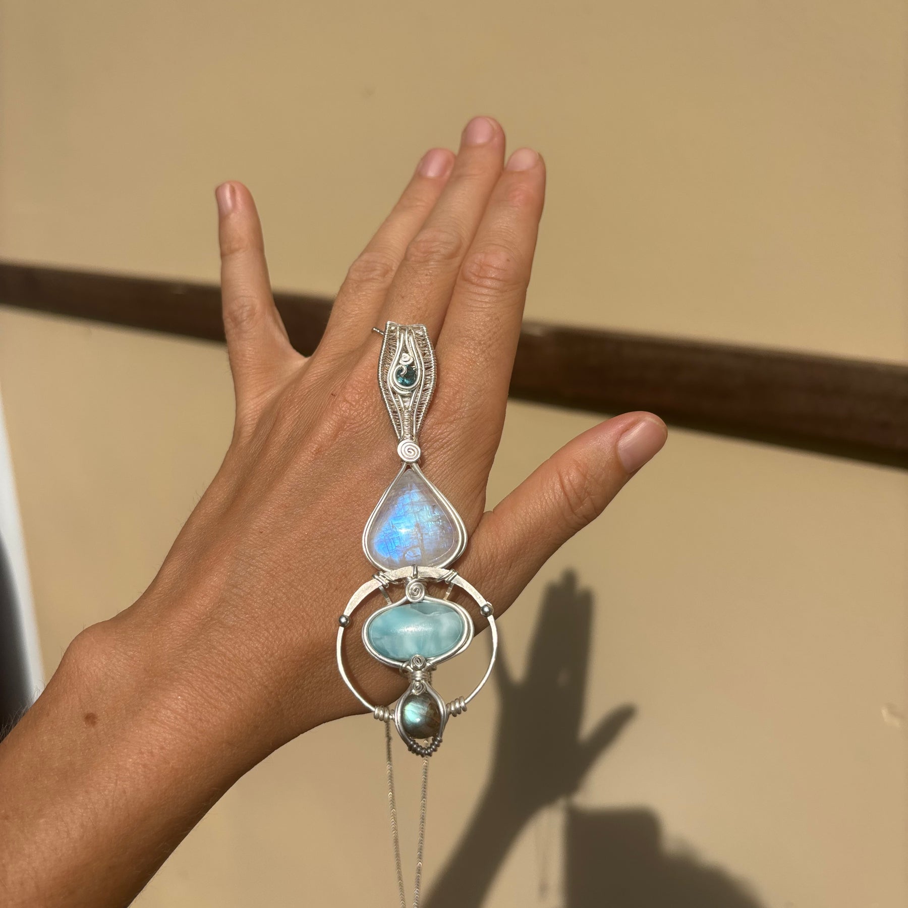 Moonstone, Tooaz, Larimar, Labradorite Crystal pendant in silver