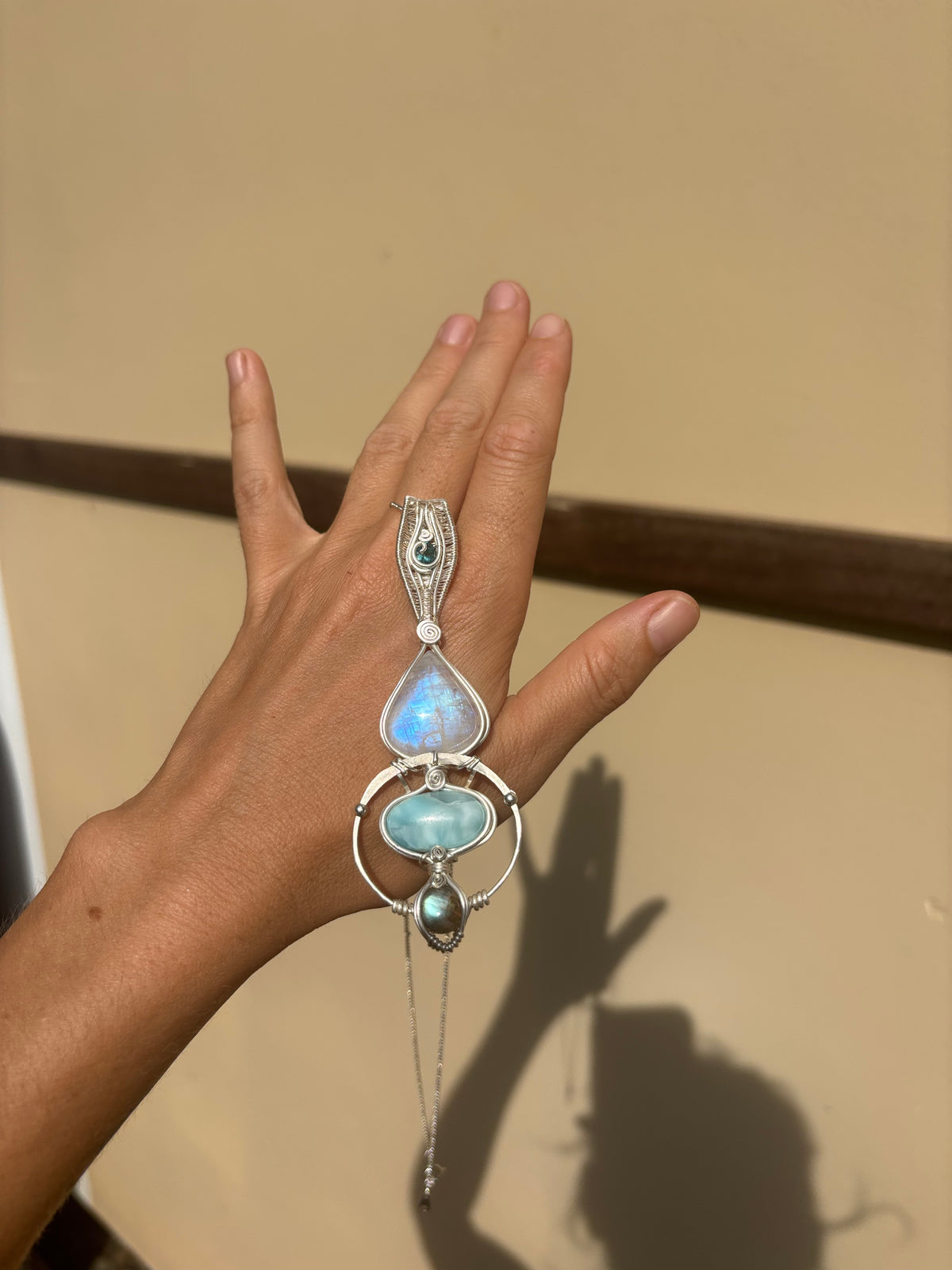 Moonstone, Tooaz, Larimar, Labradorite Crystal pendant in silver