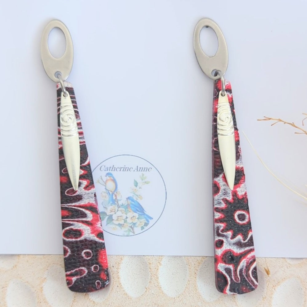 Mokume Gane Earrings in Red