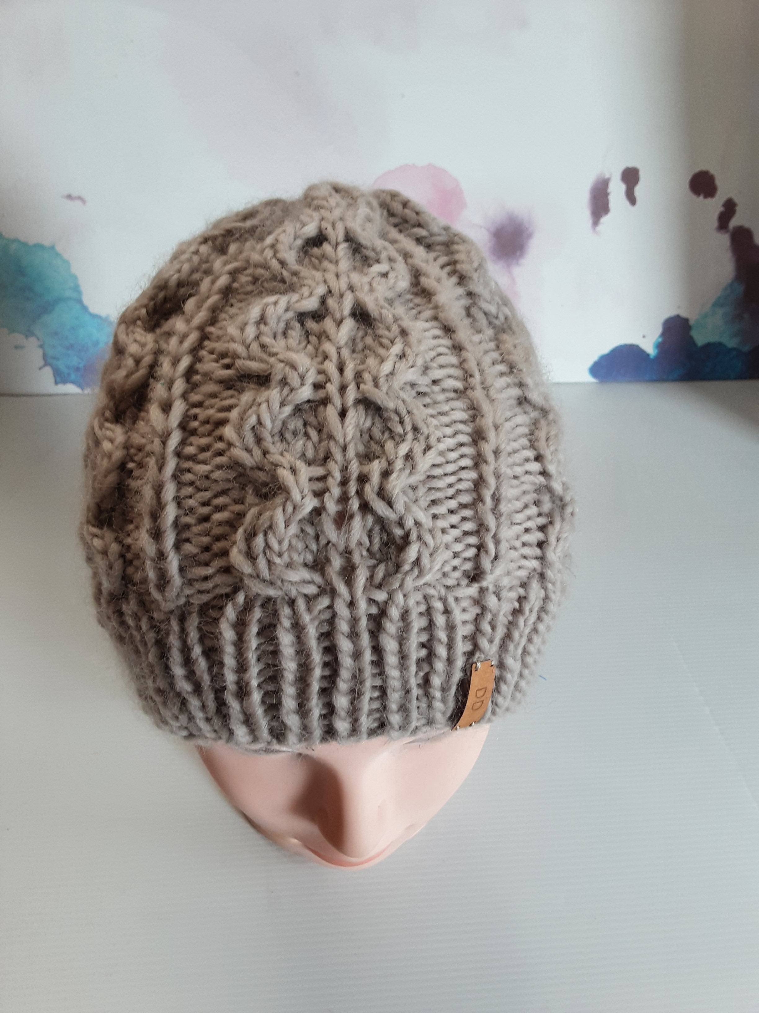 Hand knitted cream pure wool beanie