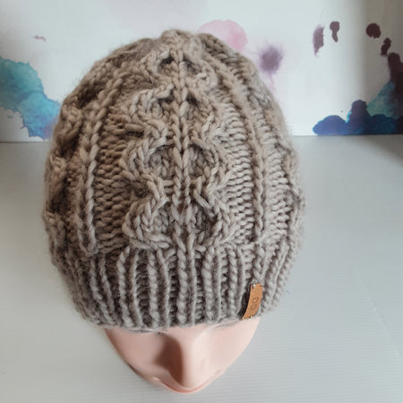 Hand knitted cream pure wool beanie