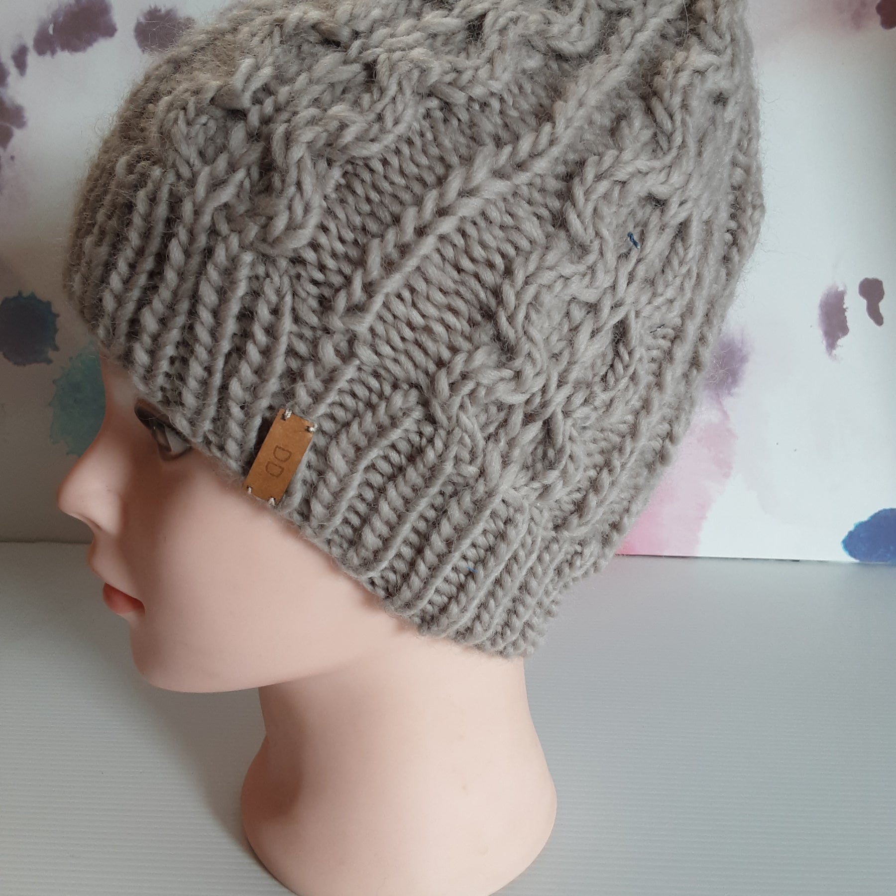 Hand knitted cream pure wool beanie